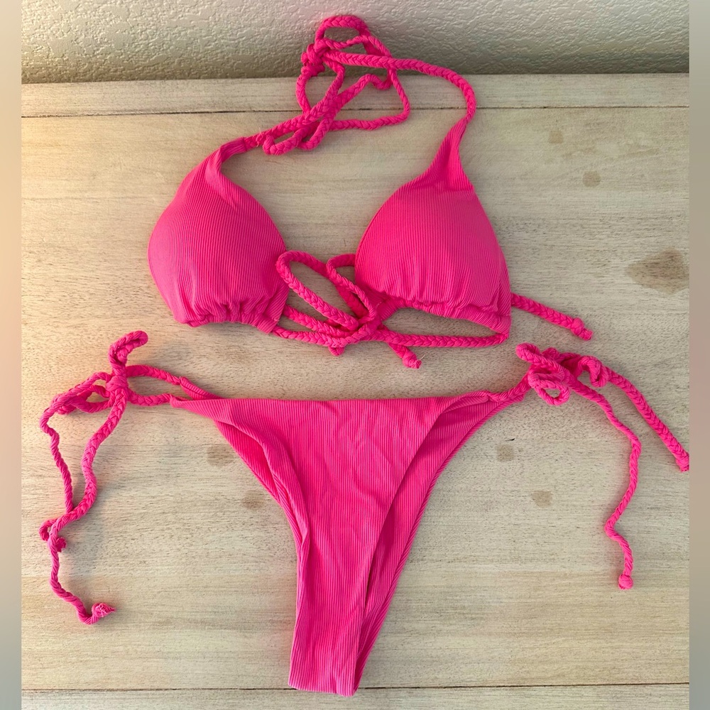 NEVER WORN ✨ SHEIN bright pink bikini 2 piece set